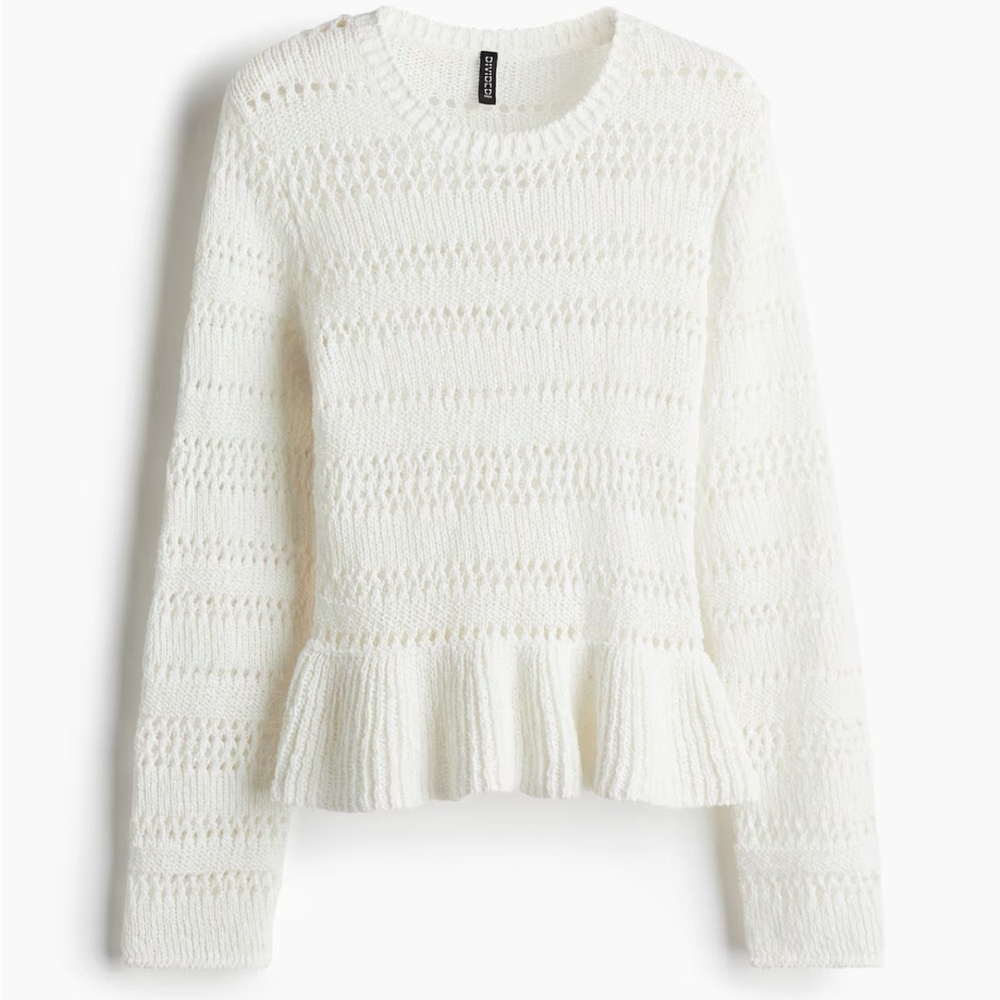 H&M Pointelle Knit Peplum Sweater Size M White
